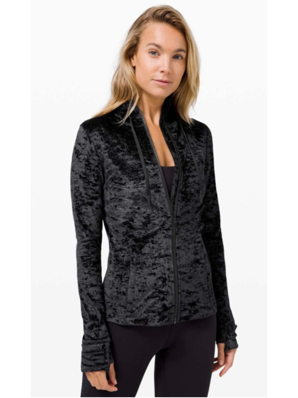 New Lululemon Black Crushed Velvet Full-Zip Hoodie 10